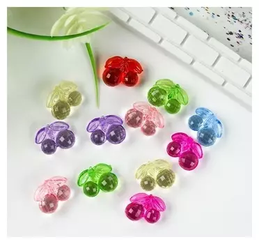 Декор для творчества пластик "Вишенки" прозрачный набор 20 шт 1,6х1,9х1 см