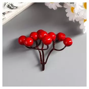 Декор для творчества "Ветка с ягодами рябины 9 ягод" набор 6 шт 5,6 см