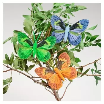 Декор на прищепке бабочка, цвет голубой, зеленый, оранжевый