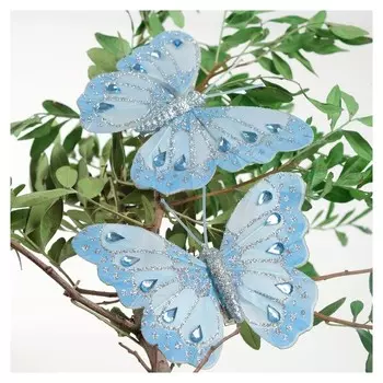 Декор на прищепке из пластика Бабочка Цвет голубой