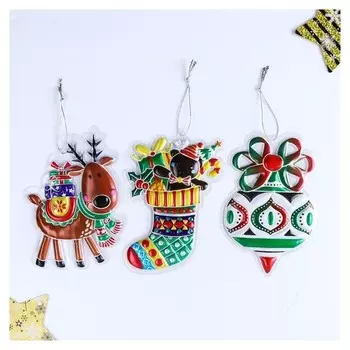 Декор пластик объёмный "Новогодний - олень/игрушка/сапожок" 23х12,5 см