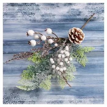 Декор "Зимнее чудо" шишка на ветке с ягодами 35 см