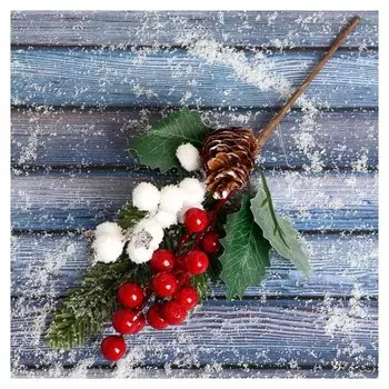 Декор "Зимнее очарование" шишка ягоды красные белые хвоя 25 см