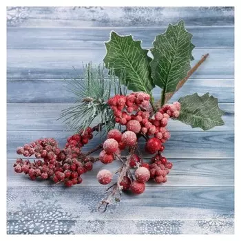 Декор "Зимние грезы" калина красная ягодки в снегу 24 см