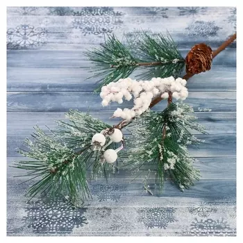 Декор "Зимние грезы" ветка хвои с шишкой и ягодами 50 см