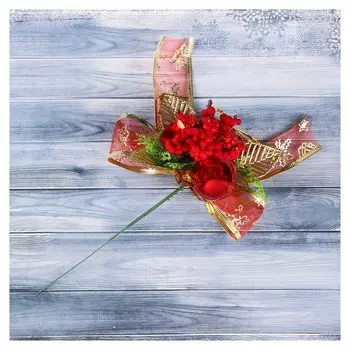 Декор "Зимняя сказка" колокольчик подарок лента 15 см, золотисто-красный