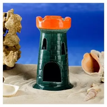 Декорация для аквариума "Башня одинарная", зеленая, 15 см