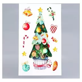 Декоративная наклейка "Праздничная елка" белый фон 30х50 см