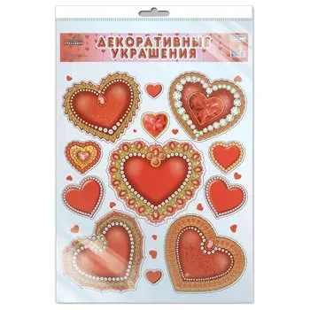 Декоративные украшения (Сердечки-1) наклейки многоразовые в индивидуальном пакете с европодвесом