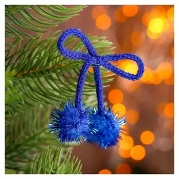 Декоративный элемент на верёвочке 2 шарика с блеском, D= 2 см, набор 8 шт., цвет синий