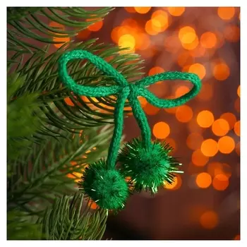 Декоративный элемент на верёвочке 2 шарика с блеском, D= 2 см, набор 8 шт., цвет зелёный