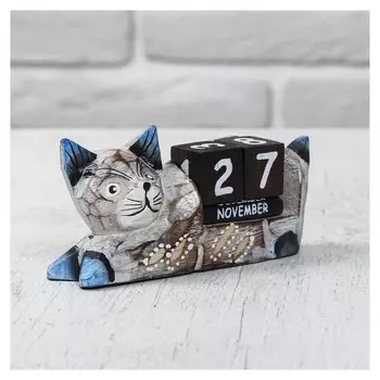 Деревянный календарь "Кошка" 13х4х6,5 см