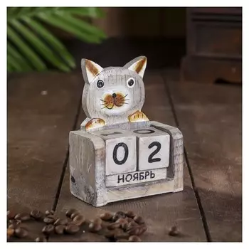Деревянный календарь "Кошка" 7х4х10 см
