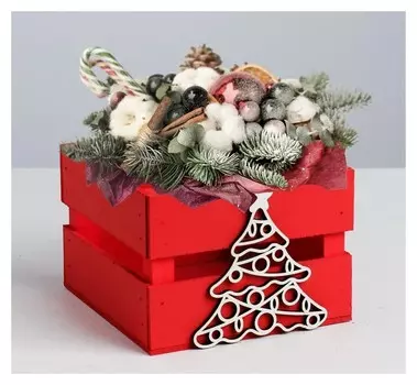 Деревянный ящик реечный Ёлка с декором