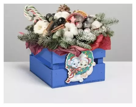 Деревянный ящик реечный Мышки с декором