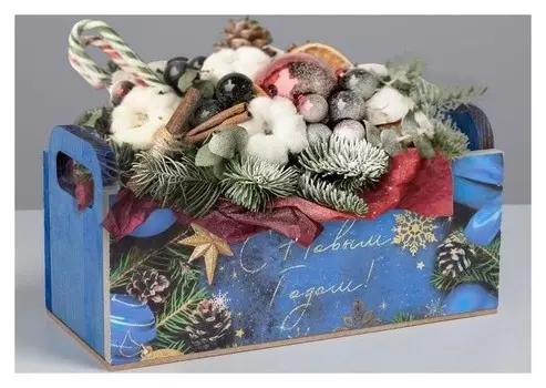 Деревянный ящик с ручками Ёлочные игрушки