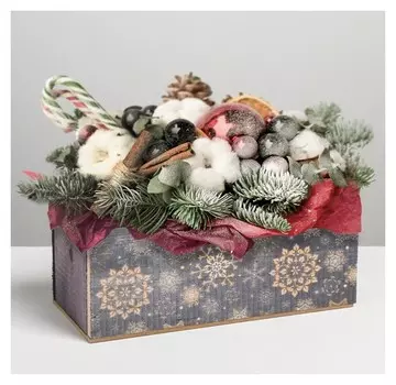 Деревянный ящик с ручками Снежинка