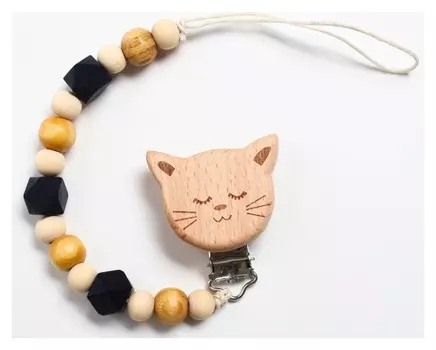 Держатель для пустышки деревянный Кошечка