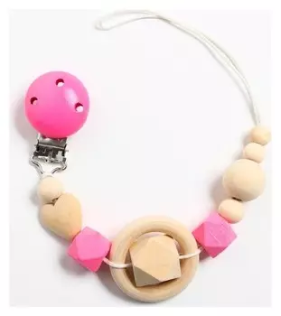 Держатель для пустышки "Сердечко", дерев., цвет розовый