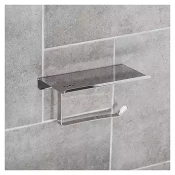 Держатель для туалетной бумаги с полочкой 7,5×18×10 см, нержавеющая сталь
