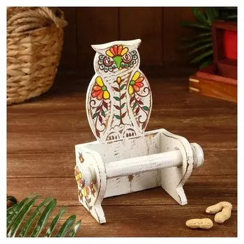 Держатель для туалетной бумаги "Сова белая" дерево 18х10х25