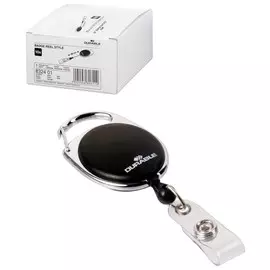 Держатели-рулетки для бейджей с кнопкой, комплект 10 шт., черные, Durable