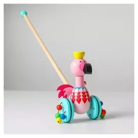 Детская каталка на палочке «Животные с бусинками на колёсах» 17х9х50 см