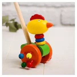 Детская каталка на палочке «Животные с бусинками на колёсах» 9×14×50