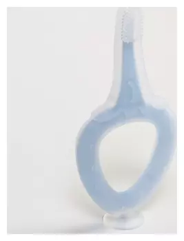 Детская зубная щетка силиконовая на присоске, цвет голубой/бирюзовый