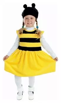 Детский карнавальный костюм "Пчёлка", велюр, платье, шапка, 1,5-3 г, рост 98 см