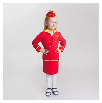 Детский карнавальный костюм "Стюардесса", юбка, пилотка, пиджак, 4-6 лет, рост 110-122 см