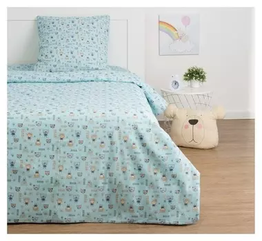Детское постельное бельё экономь и Я «Миша» 1.5сп, цвет голубой, 147х210±5см, 150х214±5см, 70х70±5см - 1шт