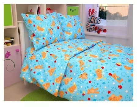 Детское постельное бельё Baby "Мишки", цвет голубой, 112х147 см, 110х150 см, 60х60 см, бязь 142 гр/м