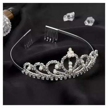 Диадема для волос "Аделина" корона жемчуг, 5 см, серебро