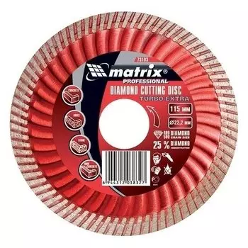Диск алмазный, отрезной Turbo Extra, 115 х 22.2 мм, сухая резка Professional