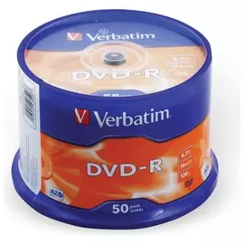 Диски DVD-R(минус) VERBATIM 4,7 Gb 16x, 50 шт., Cake Box