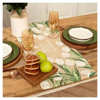 Дорожка "Этель" белые тюльпаны 30*70 см, 100% хлопок, саржа 190 г/м2