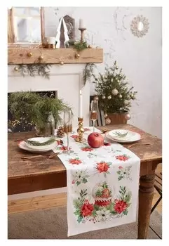 Дорожка на стол Christmas Red Flowers 40*147 см, 100% хл, саржа 190гр/м2