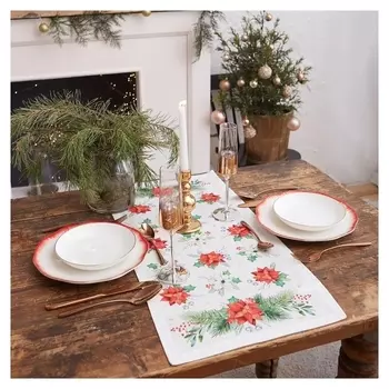 Дорожка на стол "Этель" Christmas Red Flowers 30х70 см, 100% хл, саржа 190 гр/м2
