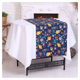 Дорожка-рушник 50х150 см "Самовары", синий, рогожка, хл 100%