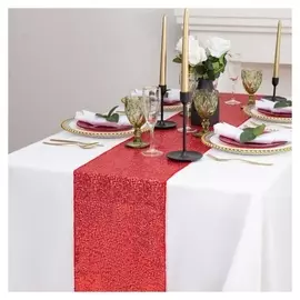Дорожка с пайетками на стол, цв.красный, 30*120 см
