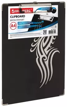 Доска-планшет Brauberg "Black Jack" с прижимом А4 (226х315 мм), картон/ламинированная бумага, черная, 232236
