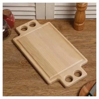 Доска разделочная деревянная "Функциональная №4", с кровостоком, массив, 38×20×2 см