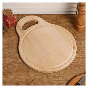 Доска разделочная деревянная "Овальная", с кровостоком, с ручкой, массив, 32×25×2 см