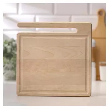 Доска разделочная деревянная "Прямоугольная для подачи", с кровостоком, массив, 25×25×1,5 см