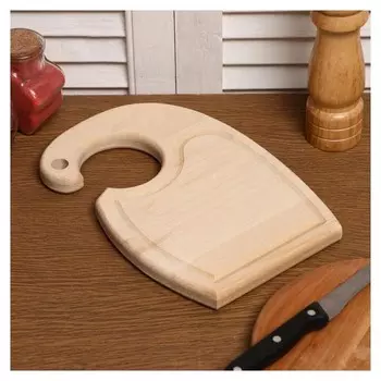 Доска разделочная деревянная "С вырезом под бокал", с кровостоком, массив, 25×16,5×1,8 см