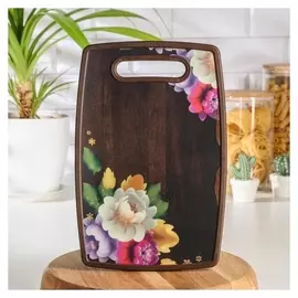 Доска разделочная прямоугольная «Цветы и дерево», 30×20 см