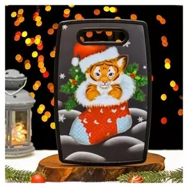 Доска разделочная прямоугольная доляна «Тигрёнок», 30×20 см, цвет чёрный