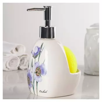 Дозатор для моющего средства с подставкой для губки 350 мл "Гербарий"