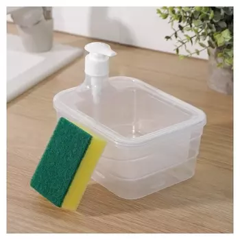 Дозатор для моющего средства с подставкой для губки доляна, губка в комплекте, 17×13×12 см